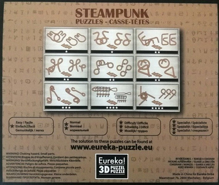Łamigłówki metalowe 9 szt. STEAMPUNK ZESTAW BRĄZOWY